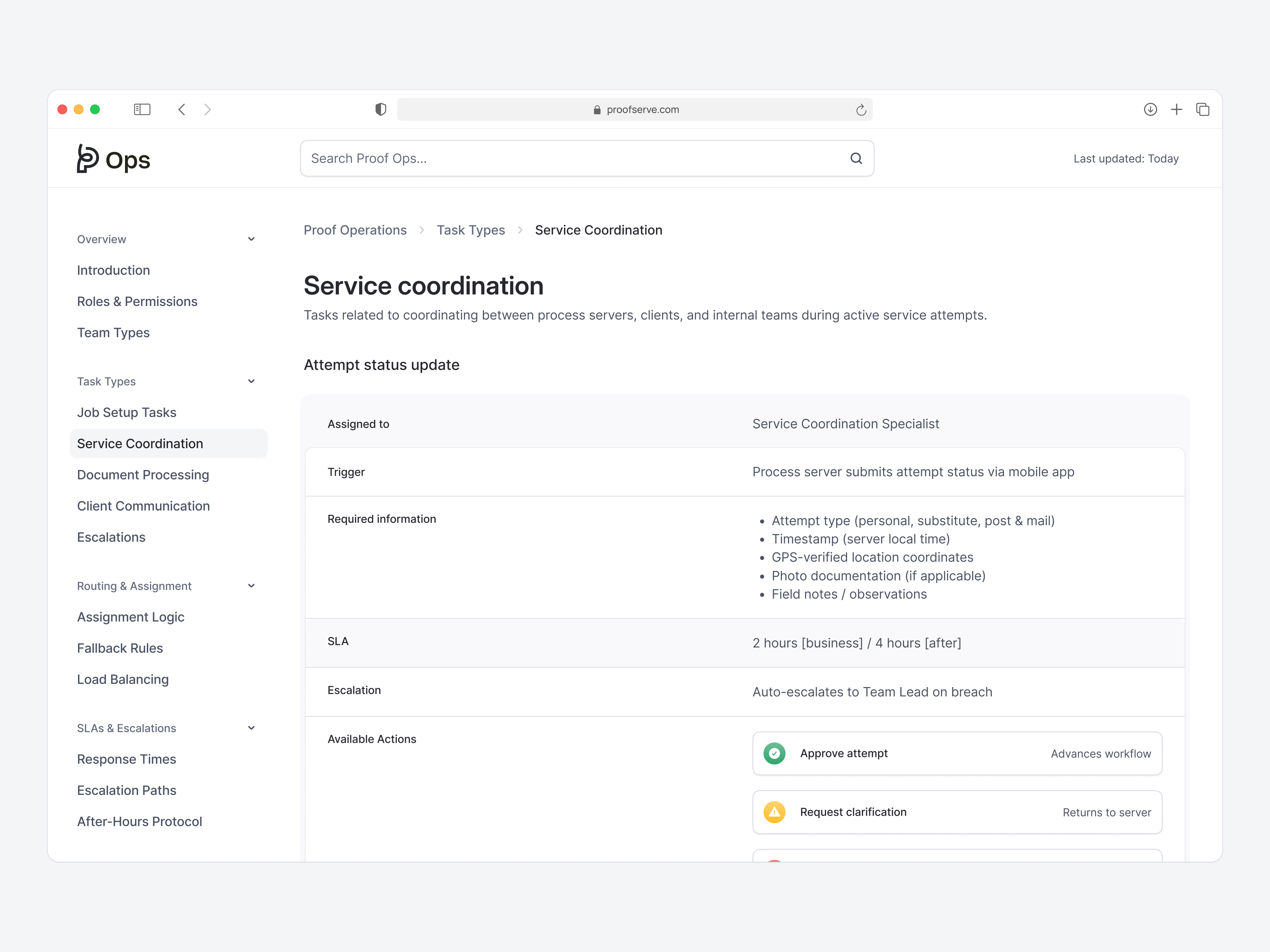 Internal documentation for cross-functional reference on how to handle tasks