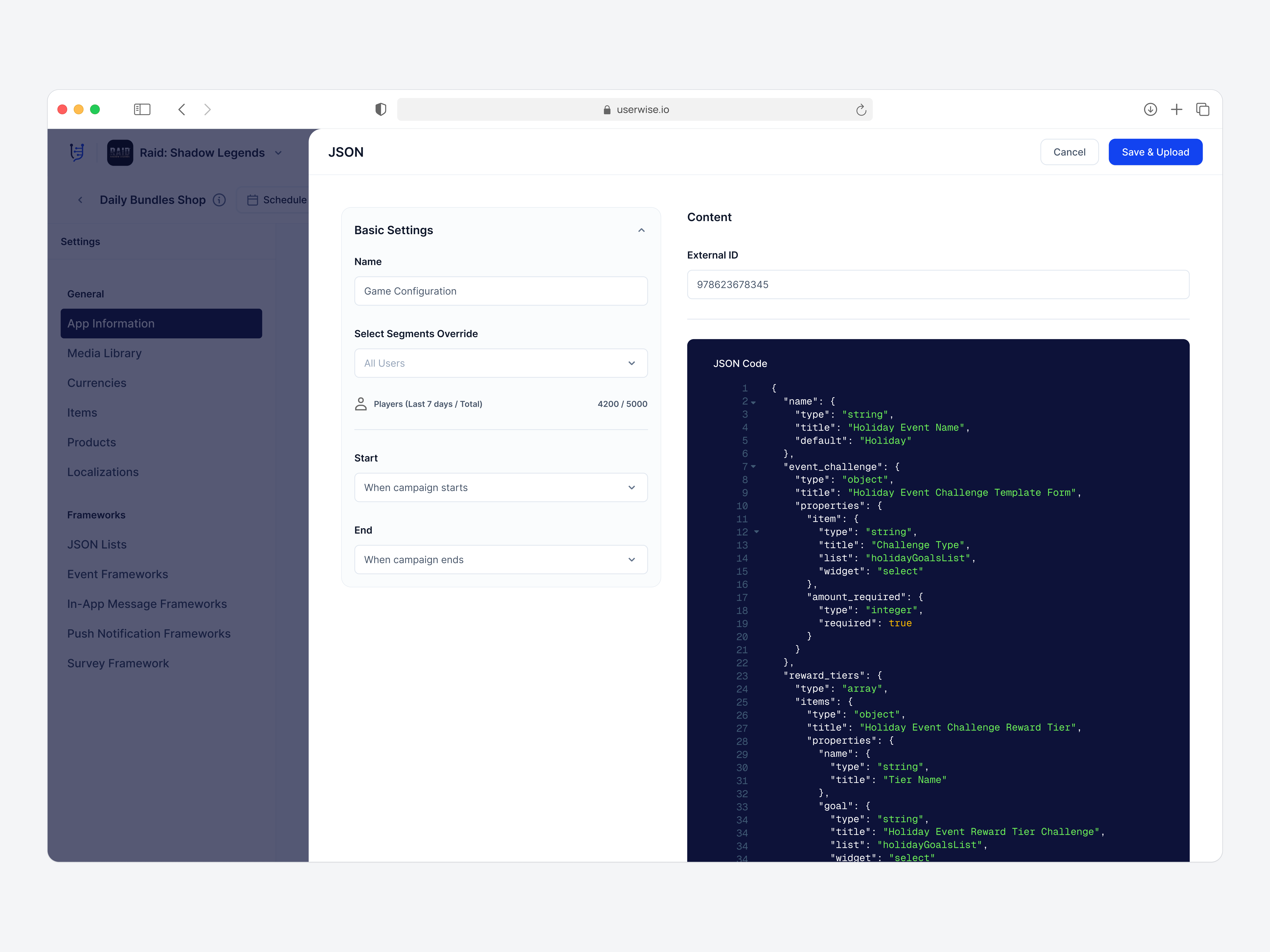 JSON upload interface with validation and error handling