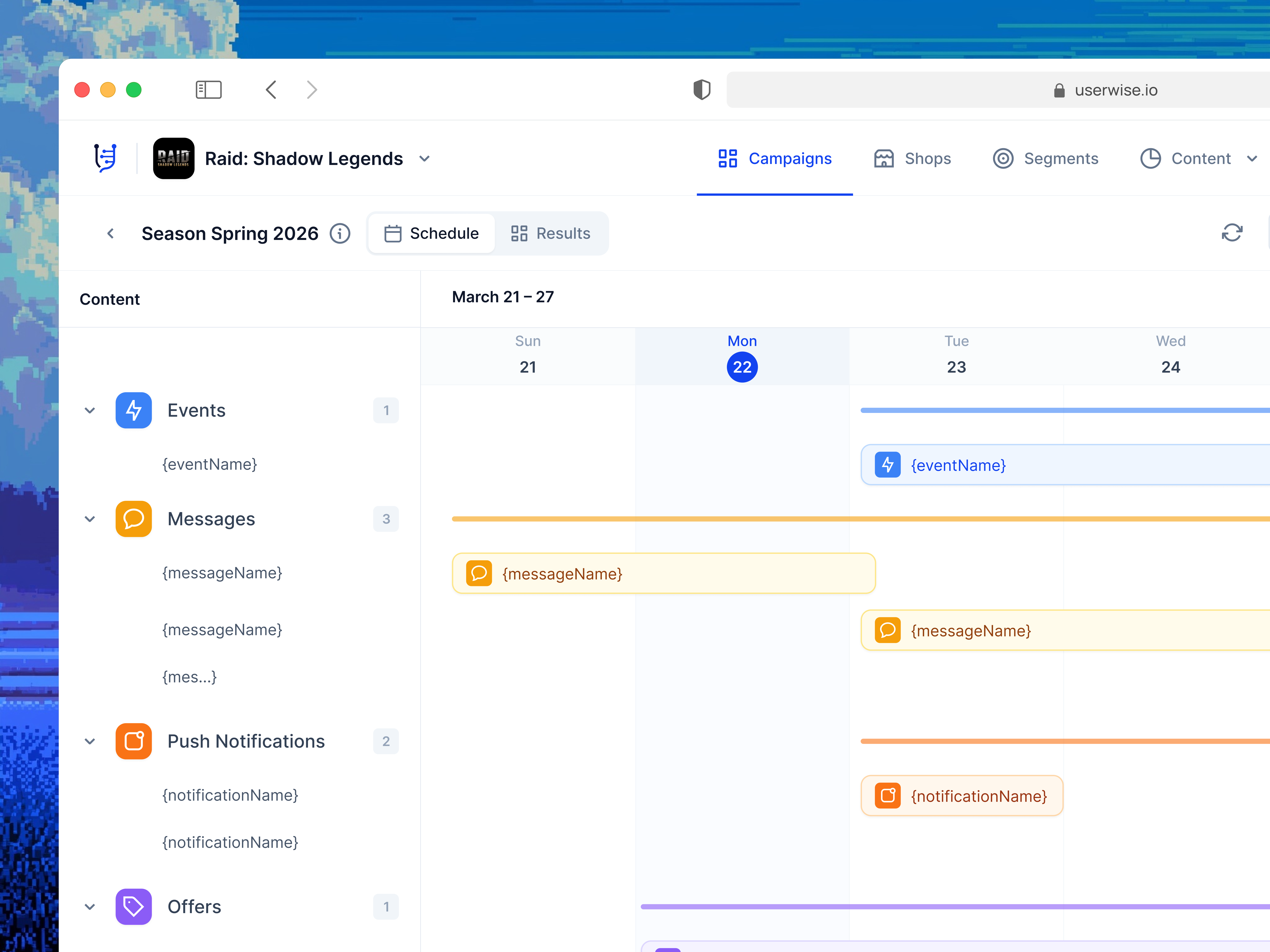 Userwise campaign scheduling interface